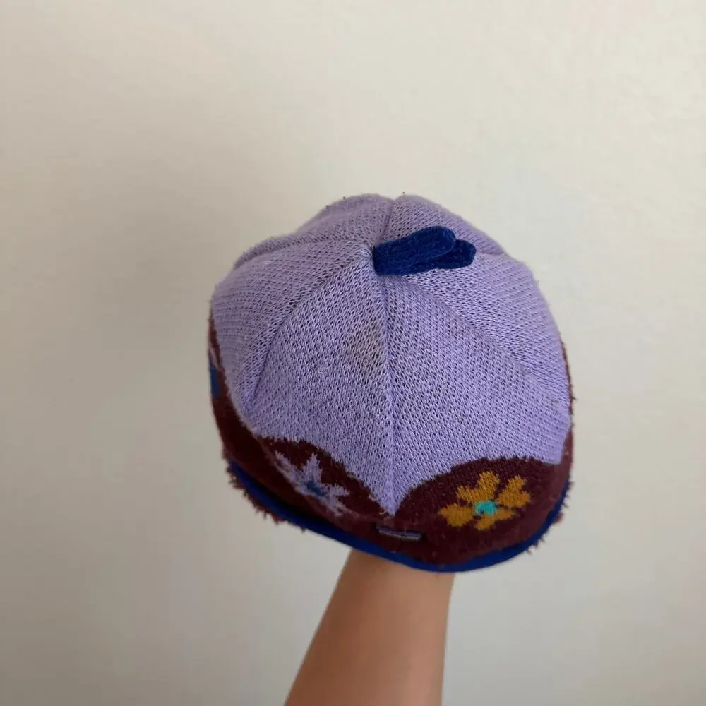 Patagonia Baby Reversible Beanie Fleece Sweater Knit Floral Purple Blue 12M